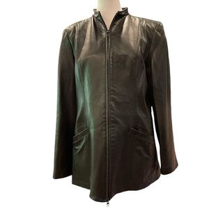 Danier M black leather car length lined tailored pocketed zip up jacket